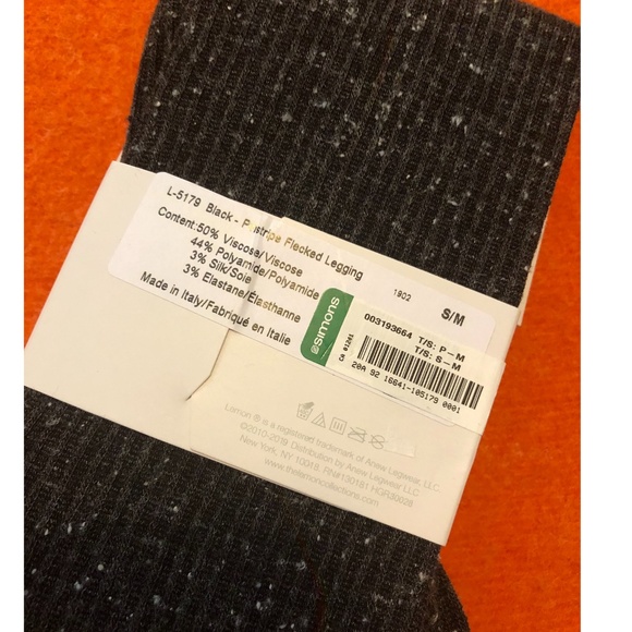 Lemon touch of silk black pinstripe flecked ribbed leggings made in Italy NWT - Picture 4 of 5